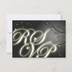 Mason Jar and Firefly RSVP - Black White Card