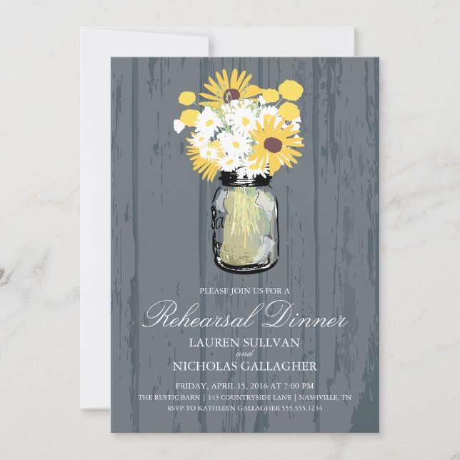 Mason Jar and Sunflowers Rehearsal Dinner Invitation (Front)