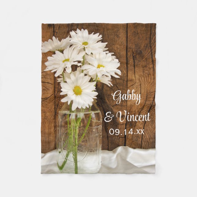 Mason Jar and White Daisies Country Barn Wedding Fleece Blanket (Front)
