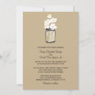 Mason Jar  and White Daisies Wedding Invitation