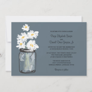 Mason Jar  and White Daisies Wedding Invitation
