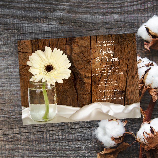 Mason Jar and White Daisy Barn Wedding Invitation (Creator Uploaded)