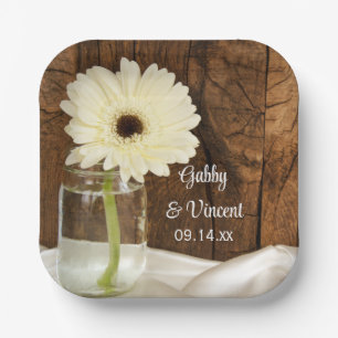 Mason Jar and White Daisy Country Barn Wedding Paper Plate
