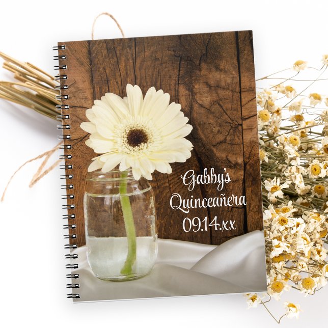 Mason Jar and White Daisy Quinceañera Guest Book (Creator Uploaded)