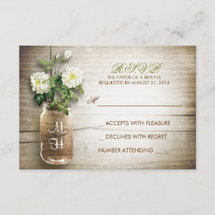 Mason jar and white flowers wedding RSVP cards