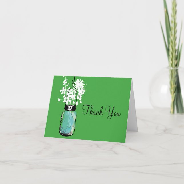 Mason Jar and Wildflowers Thank You Card (Front)