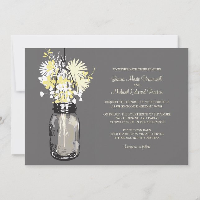 Mason Jar and Wildflowers Wedding Invitations (Front)