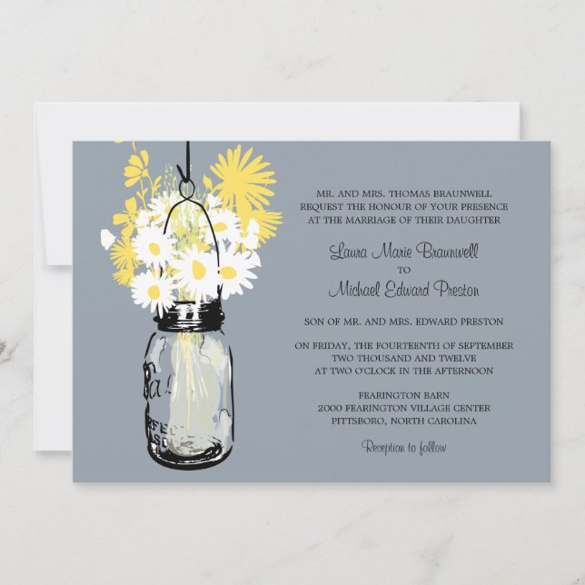 Mason Jar and Wildflowers Wedding Invitations (Front)