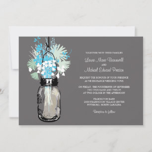 Mason Jar and Wildflowers Wedding Invitations