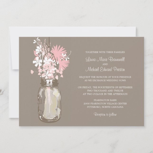 Mason Jar and Wildflowers Wedding Invitations (Front)