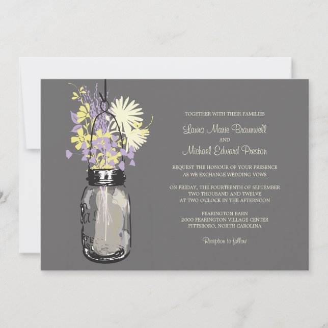 Mason Jar and Wildflowers Wedding Invitations (Front)