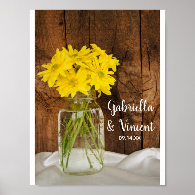 Mason Jar and Yellow Daisies Wedding Poster (Front)
