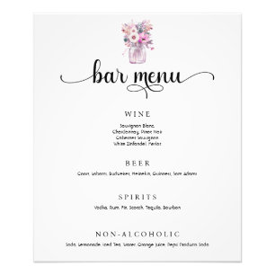 Mason Jar avec Fleurs Mariage Bar Menu Poster