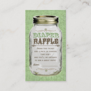 Mason Jar Baby Boy Green Diaper Raffle Ticket Enclosure Card