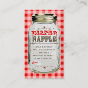 Mason Jar Baby Red Gingham Diaper Raffle Ticket Enclosure Card