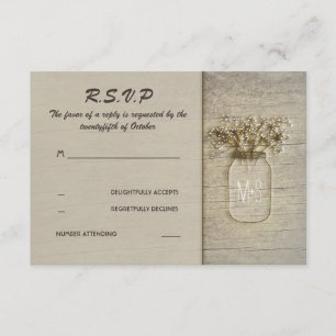 Mason Jar Baby's Breath Rustic Barn RSVP Cards