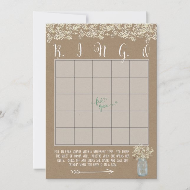Mason Jar Baby's Breath Shower Bingo Cartes (Devant)