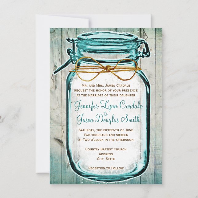 Mason Jar Barn Wood Rustic Wedding Invitations (Front)