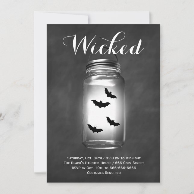 Mason Jar Bats Halloween Invitation (Devant)