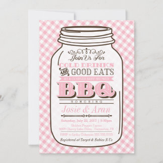 Mason Jar BBQ Invitation, Couples Baby Shower Girl Invitation