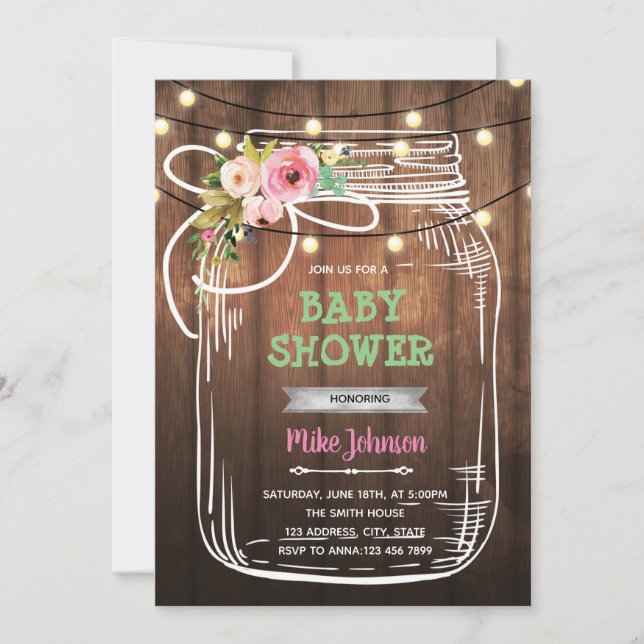Mason jar bbq shower birthday invitation (Front)