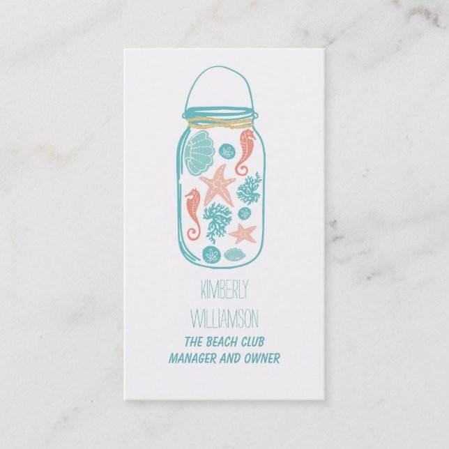 Mason Jar Beach Nautical Coastal Underwater White Business Card (Front)