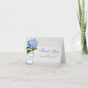 Mason Jar Blue Hydrangea Gray Thank You Card