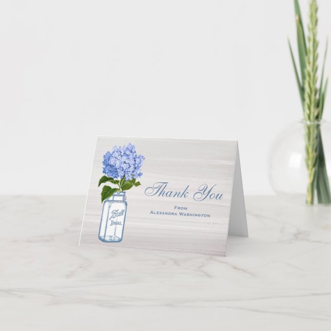Mason Jar Blue Hydrangea Grey Merci (Devant)