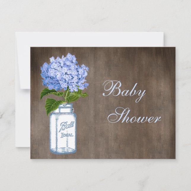 Mason Jar & Blue Hydrangea Rustic Baby Shower Invitation (Front)