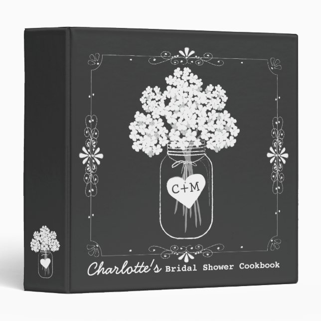 Mason Jar Bridal Shower Cookbook Recipe Binder (Front/Spine)