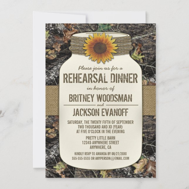 Mason Jar Camo Rehearsal Dinner Invitations (Front)