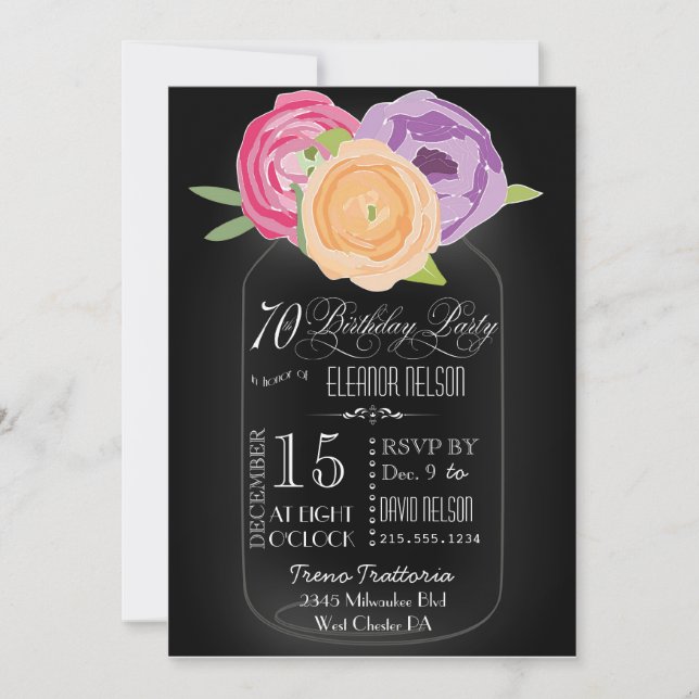 Mason Jar Chalkboard 70e anniversaire Invitation (Devant)