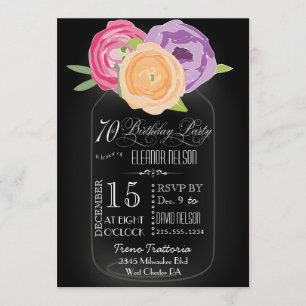 Mason Jar Chalkboard 70th Birthday Invitation