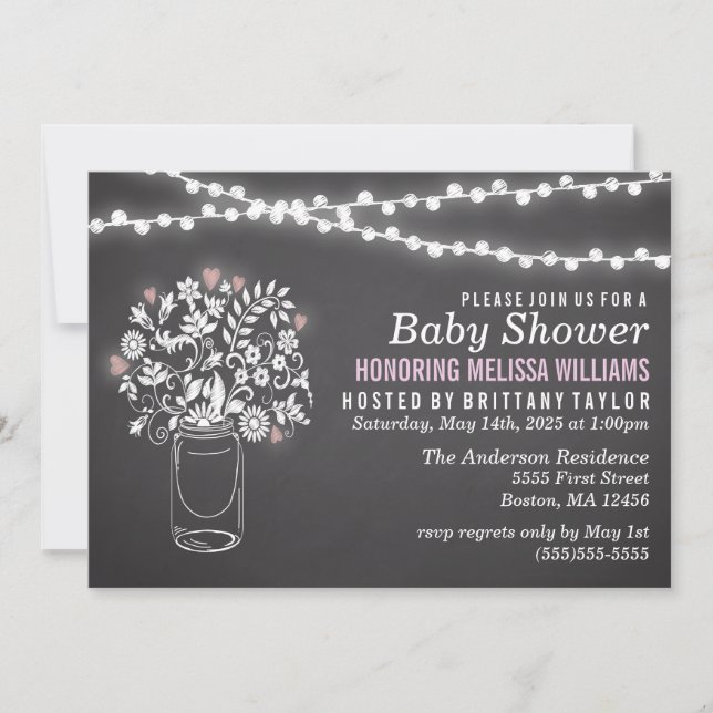 Mason Jar Chalkboard Baby Shower Invitation (Front)