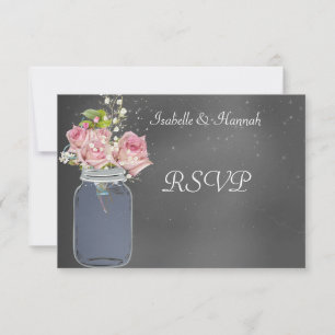 Mason Jar, Chalkboard, Carte RSVP de mariage lesbi