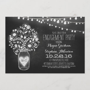 mason jar chalkboard & lights engagement party invitation