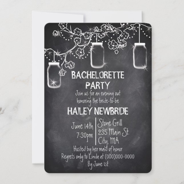 Mason Jar Chalkboard Rustic Bachelorette Party Invitation (Front)