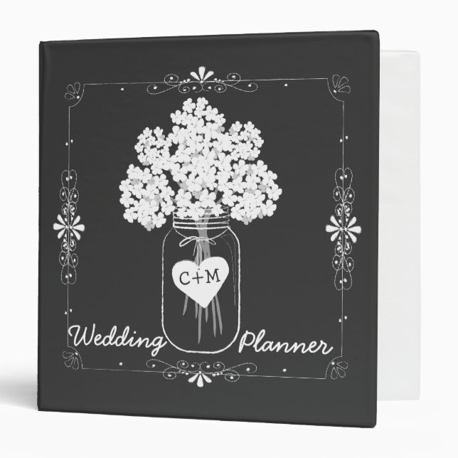 Mason Jar Chalkboard Wedding Planner Binder (Front/Inside)