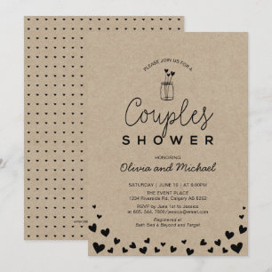 Mason Jar, Chic Kraft Black Couples Wedding Shower Invitation