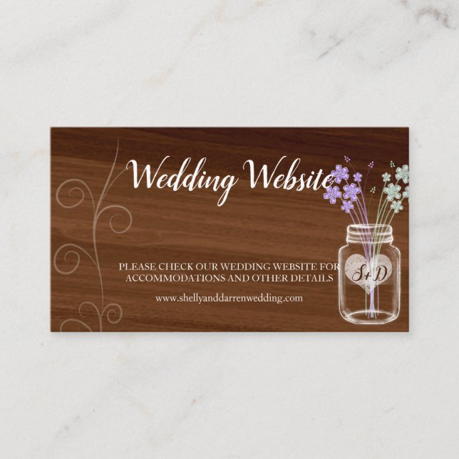 Mason jar country wedding business cards (Front)