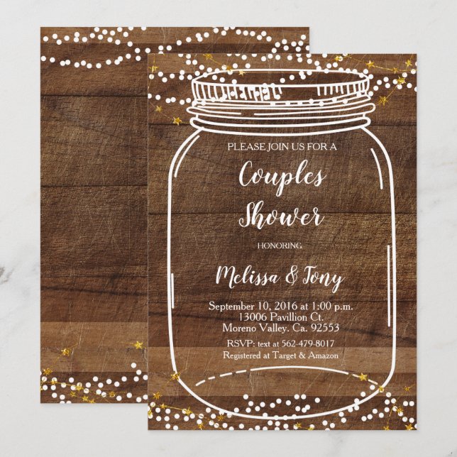 Mason Jar Couple Shower Invitation card (Devant / Derrière)