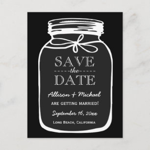 Mason Jar Custom Colour Save the Date Wedding A02 Announcement Postcard