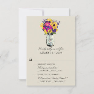 Mason Jar Daisies and Sunflowers   RSVP Card