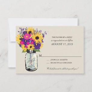 Mason Jar Daisies and Sunflowers   RSVP Card