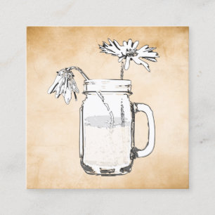 mason jar daisies square business card