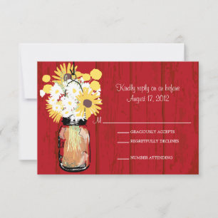 Mason Jar Daisies Sunflowers & Billy Balls  RSVP Card