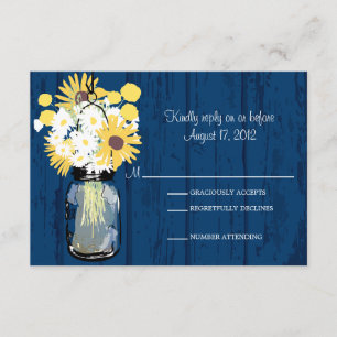 Mason Jar Daisies Sunflowers & Billy Balls  RSVP Card