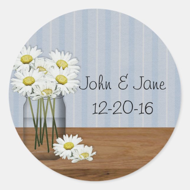 Mason Jar Daisies Wedding Sticker (Front)