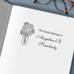 Mason Jar Daisy Flowers Bouquet Bookplate Self-inking Stamp