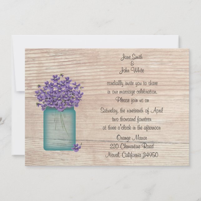 Mason Jar De Violettes Faire-part de mariage (Devant)